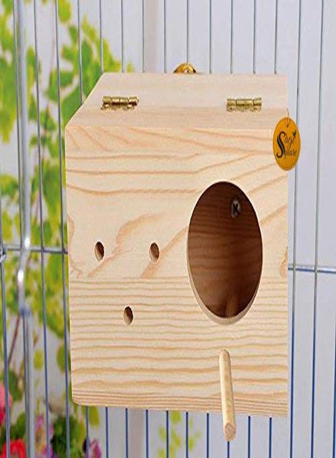 Sage Square Spewcial Combo of Natural Wood Mountable Bird Nest Breeding Box with Perch (Design for Small Birds) with Nesting Material (80grm) - Image 4